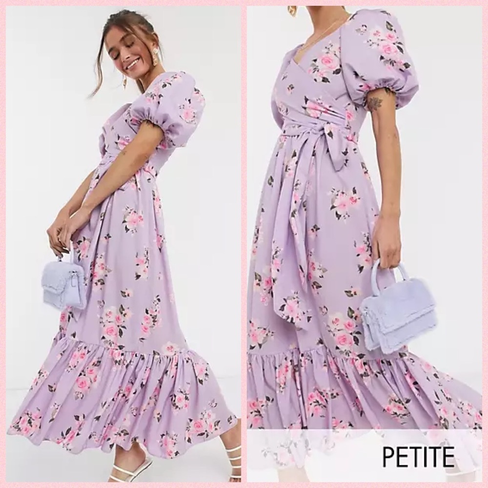 John Zack Petite Exclusive Puff Sleeve Wrap Dress